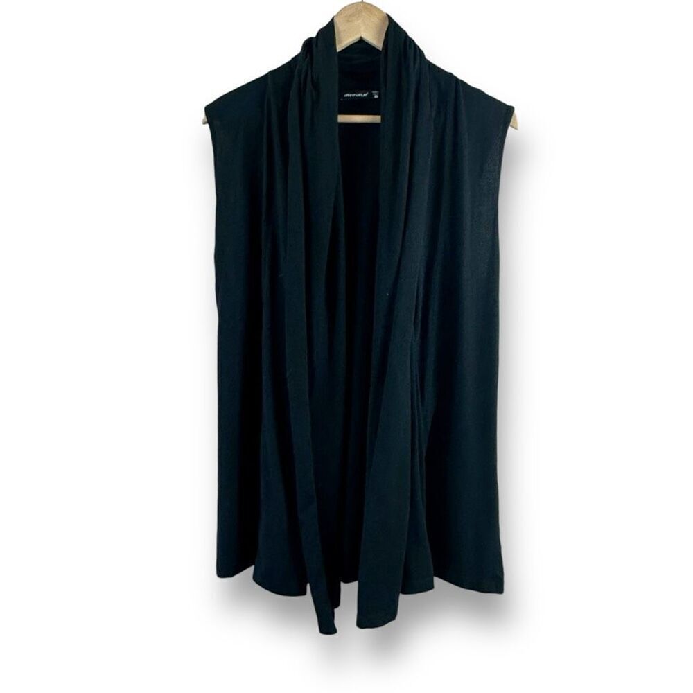 Alternative Womens L Egyptian Cotton Sleeveless Open Vest Black Draped Lagenlook